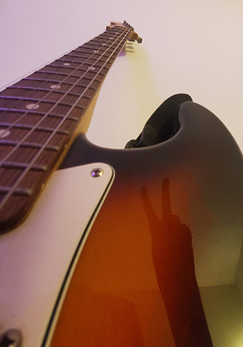 A view from the body of a fender stratocaster.